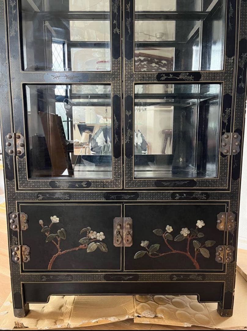 【今月末まで】中国美術　中国家具　螺鈿細工　骨董　石細工　黒塗り キャビネット