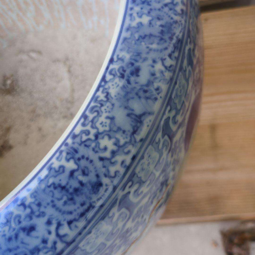 骨董 大型 火鉢 伊万里 染め付け 丸紋 睡蓮鉢 金魚 メダカ 鉢カバー