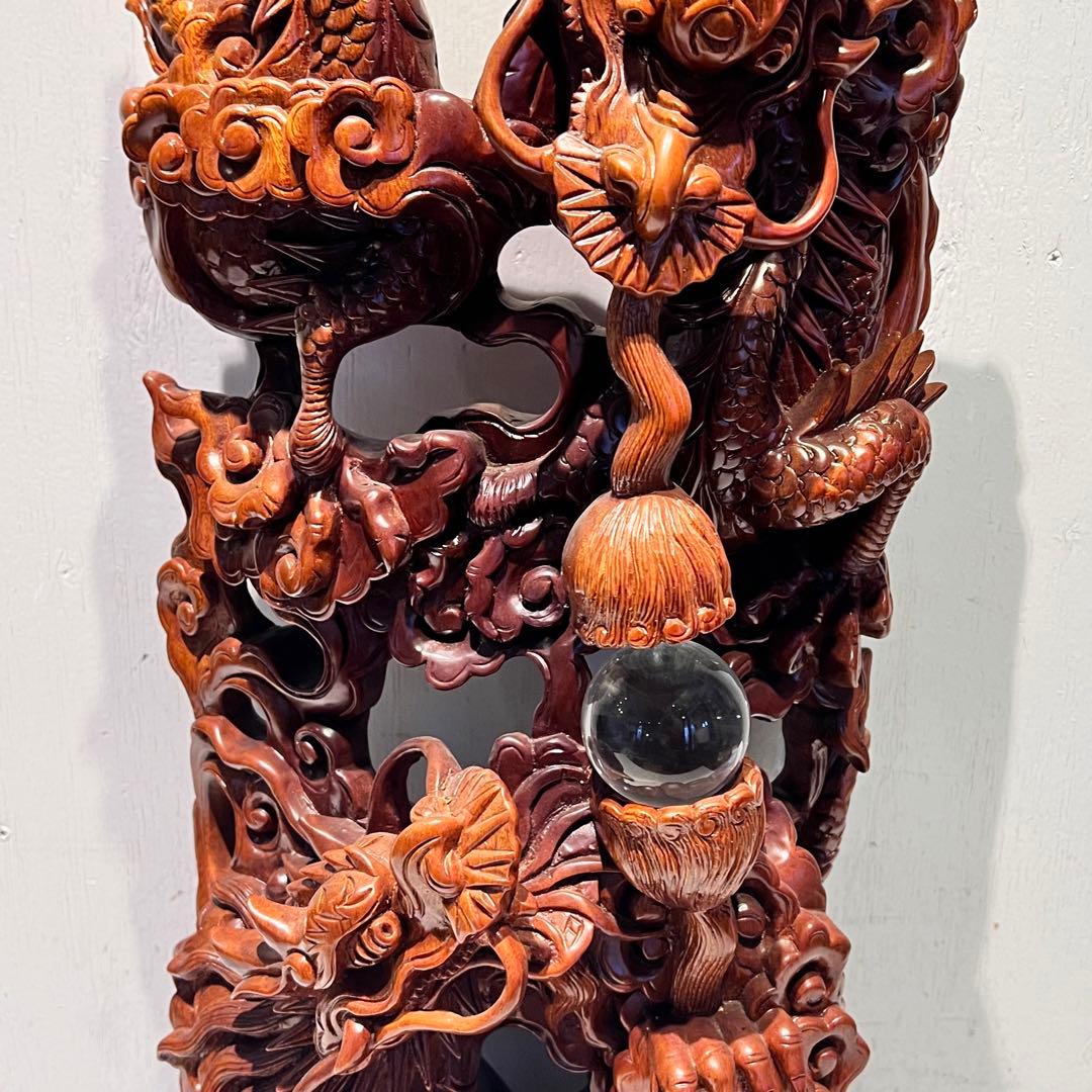 一点もの　開運 龍神 龍 木彫り 双龍 置き物　昇り龍　インテリア　工芸品