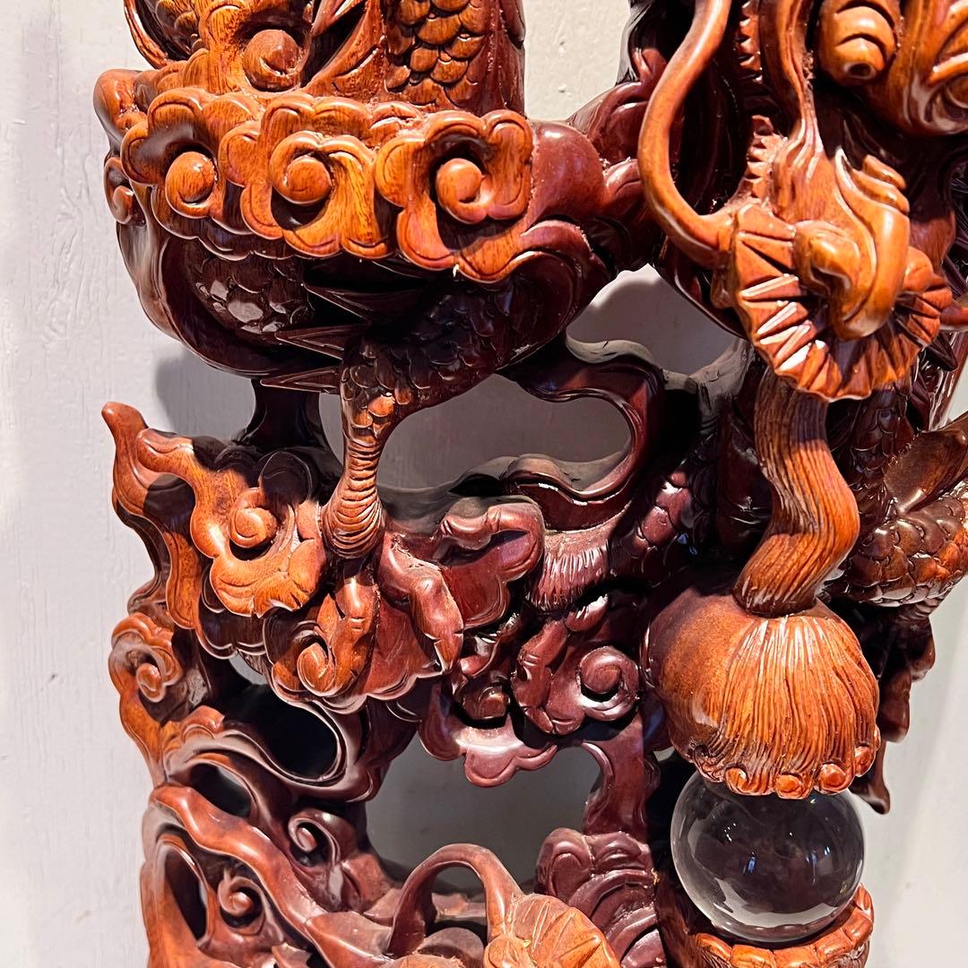 一点もの　開運 龍神 龍 木彫り 双龍 置き物　昇り龍　インテリア　工芸品