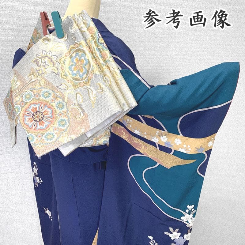 511z50.410y11.小物類〇振袖 金彩 牡丹 桜 熨斗 紺色〇美品