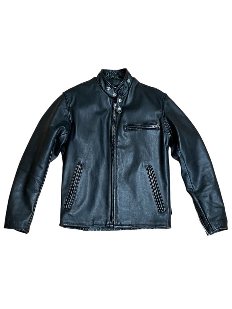 Schottシングルライダースジャケット 641黒　米国製本革(美品) 36