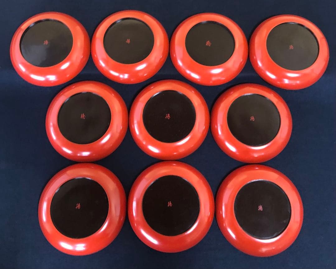 割引❗️《R》洗朱 沈金松竹梅図 銘々皿10客 木製漆器 250807F5