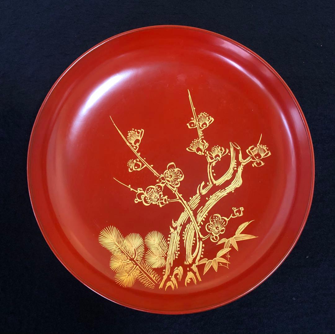 割引❗️《R》洗朱 沈金松竹梅図 銘々皿10客 木製漆器 250807F5