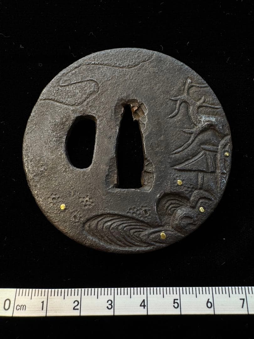 無銘鉄地鐔 風景図 鍔 拵 日本刀 刀装具 骨董 古美術 江戸時代