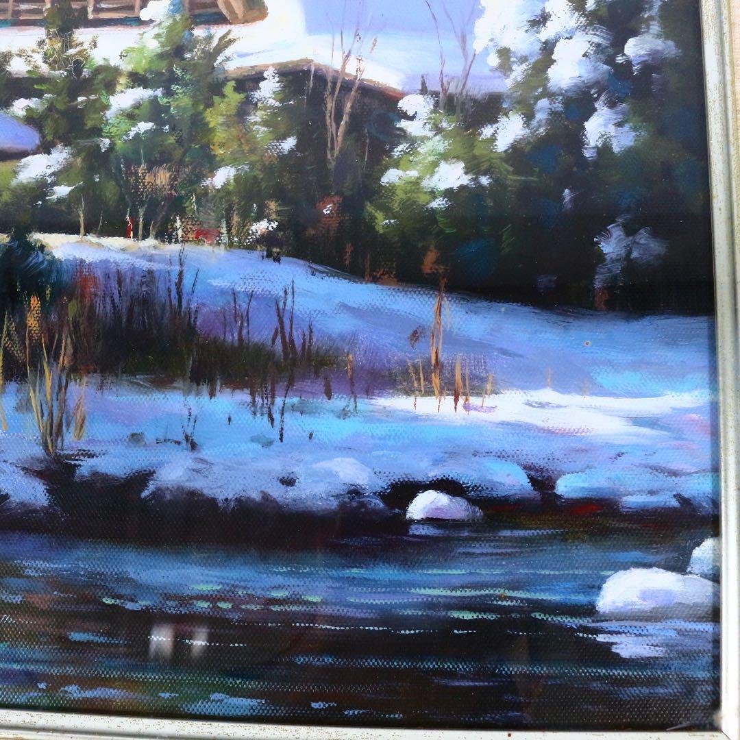 真作保証■油彩■赤坂信彦■『忍野雪景色』■F10号 大型傑作■肉筆原画■額付絵画