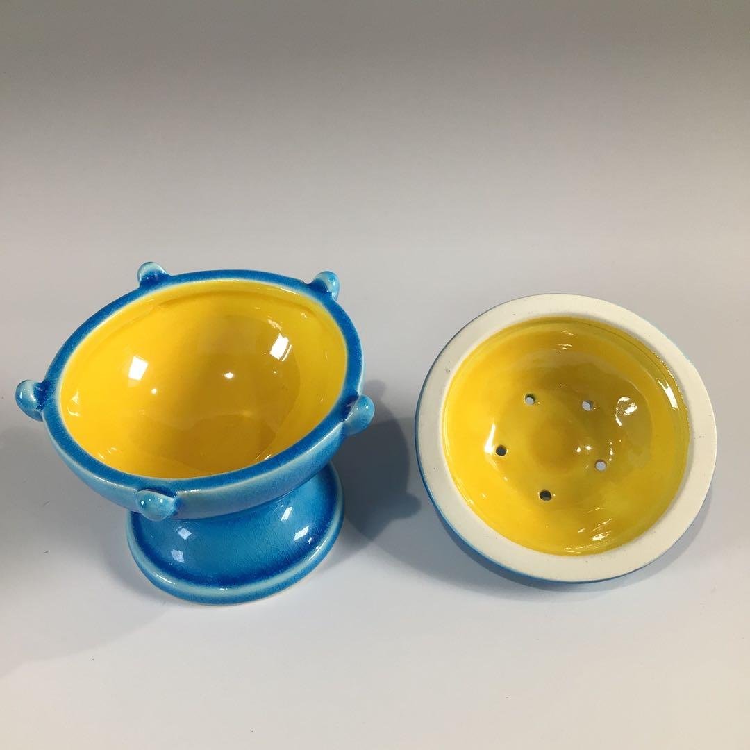 Ｐ４４２　七種蓋置　『鳴滝窯　橋本城岳造』『交趾釉』　共箱　茶道具