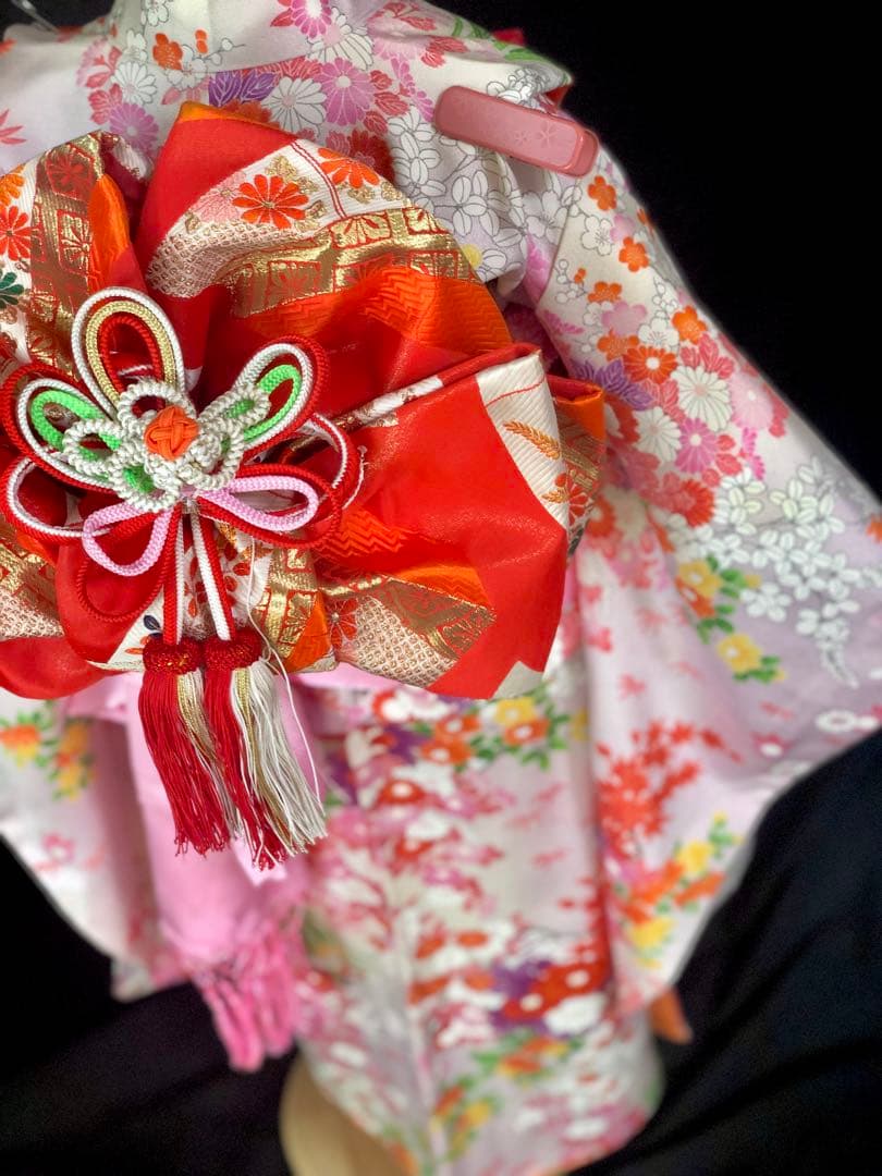 七五三　7歳　着物　作り帯　セット　女の子　7才　アンティーク　薄紫　四つ身