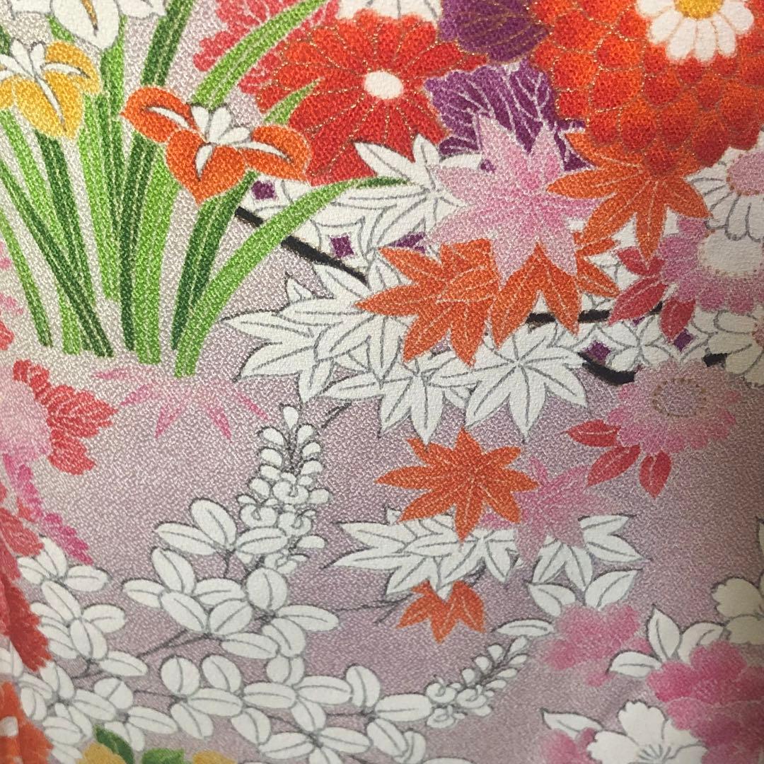 七五三　7歳　着物　作り帯　セット　女の子　7才　アンティーク　薄紫　四つ身