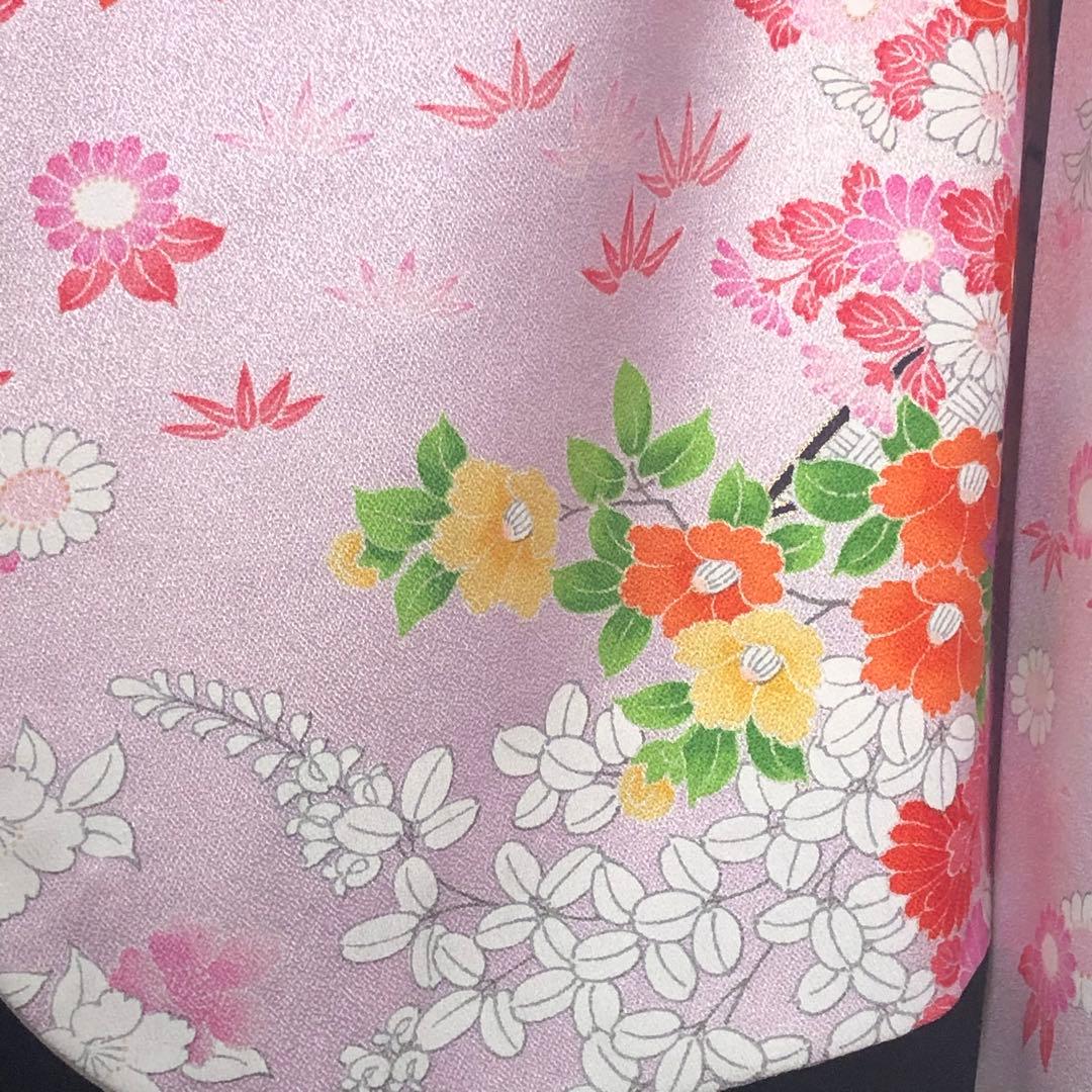 七五三　7歳　着物　作り帯　セット　女の子　7才　アンティーク　薄紫　四つ身