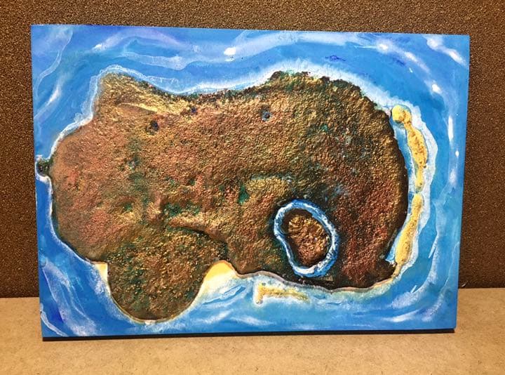 海、島の3d アート作品。