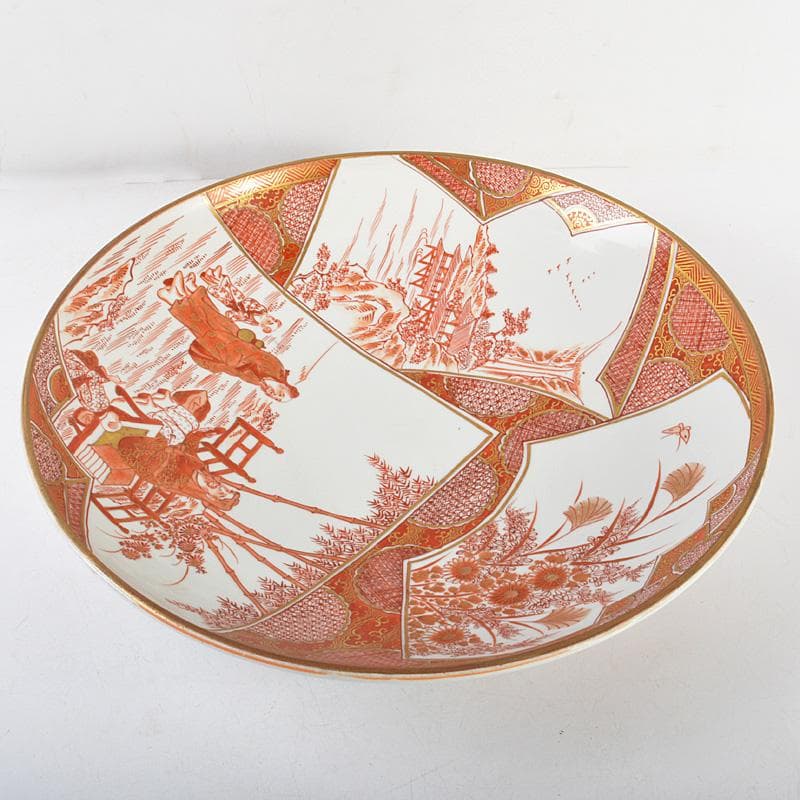 九谷焼　加賀九谷　清水美山堂造　赤絵金彩　人物花文　大皿　飾皿　M　R6141C