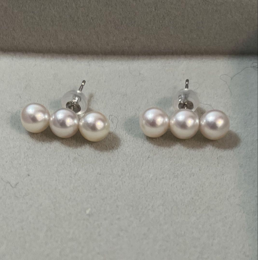 【試着のみ】Lubemill ルべミール アコヤ真珠 3連ピアス 5.5-6mm