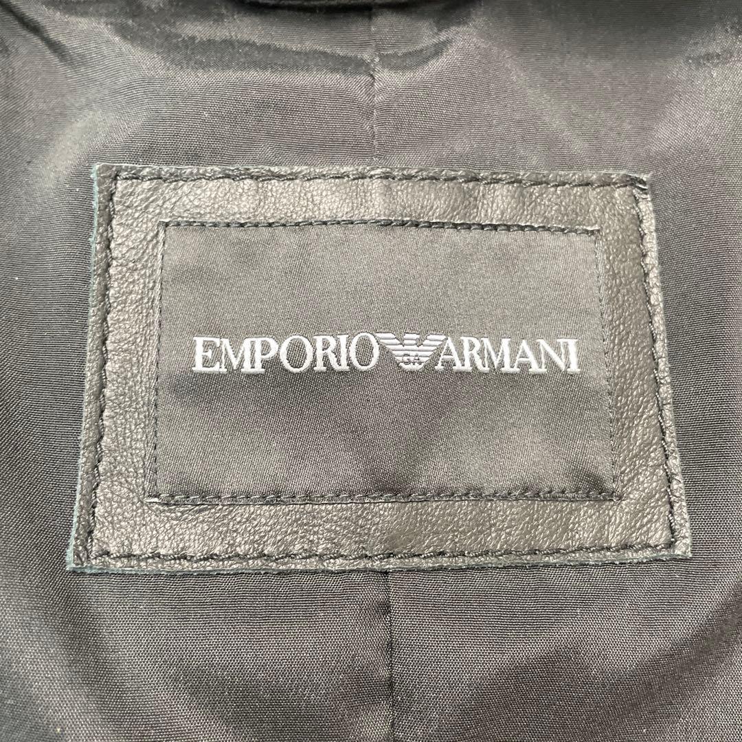 美品 エンポリオ アルマーニ レザージャケット 黒タグ フード付 羊革 48Sz