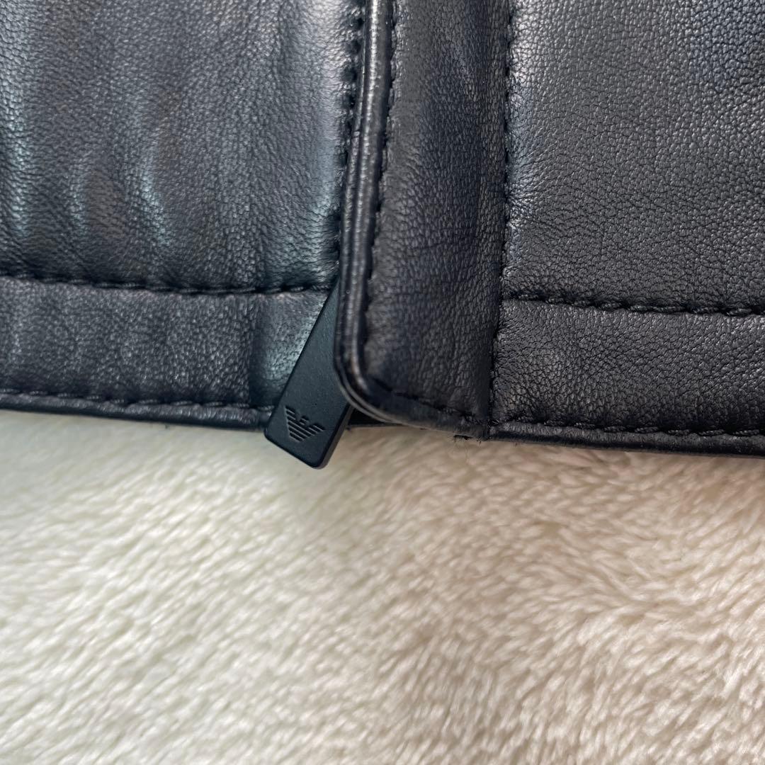 美品 エンポリオ アルマーニ レザージャケット 黒タグ フード付 羊革 48Sz