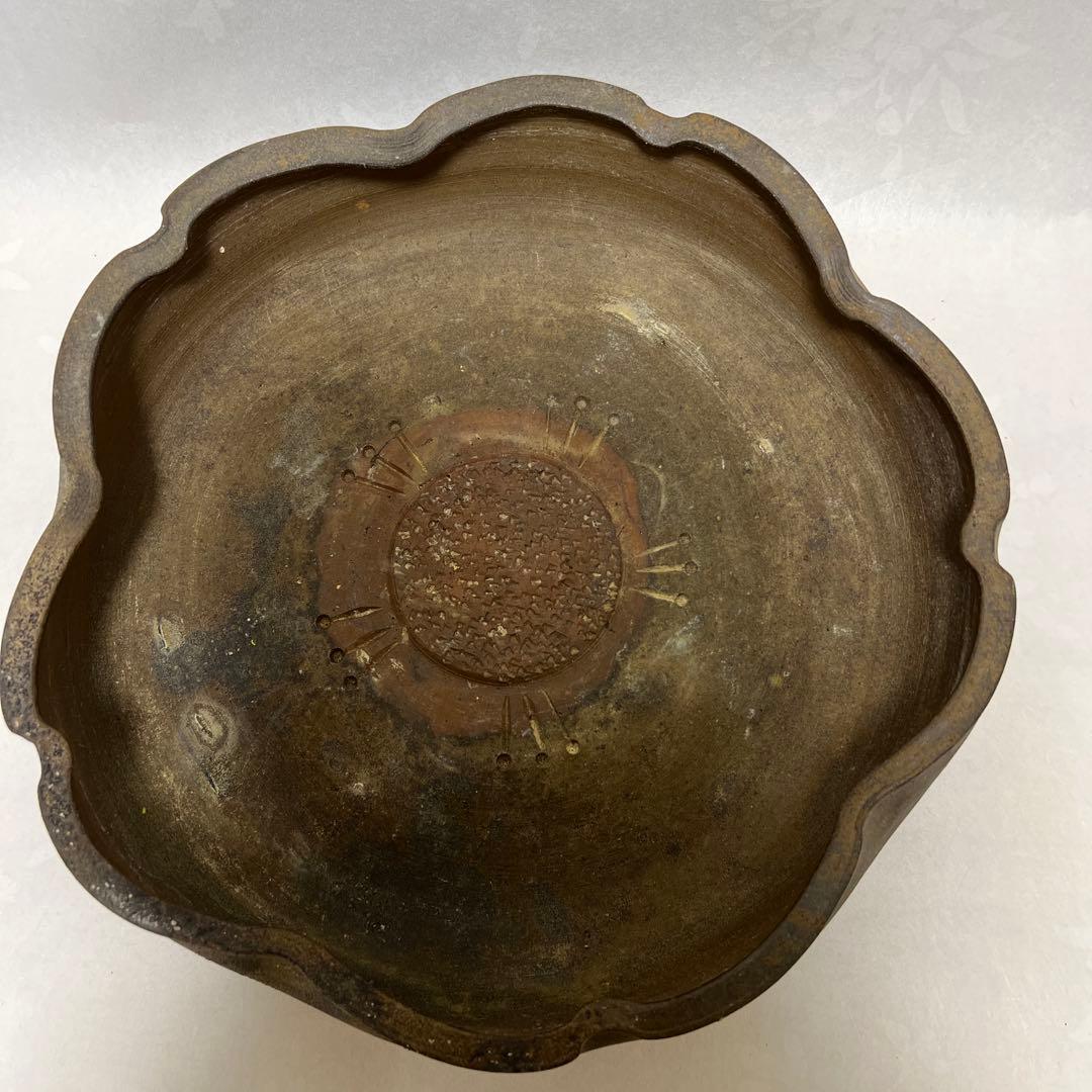 希少昔備前焼陶印あり前大鉢水盤共箱整理品現状品のみ8×33ｃｍ