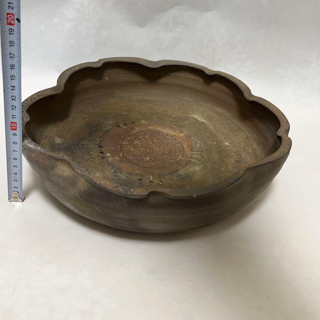 希少昔備前焼陶印あり前大鉢水盤共箱整理品現状品のみ8×33ｃｍ