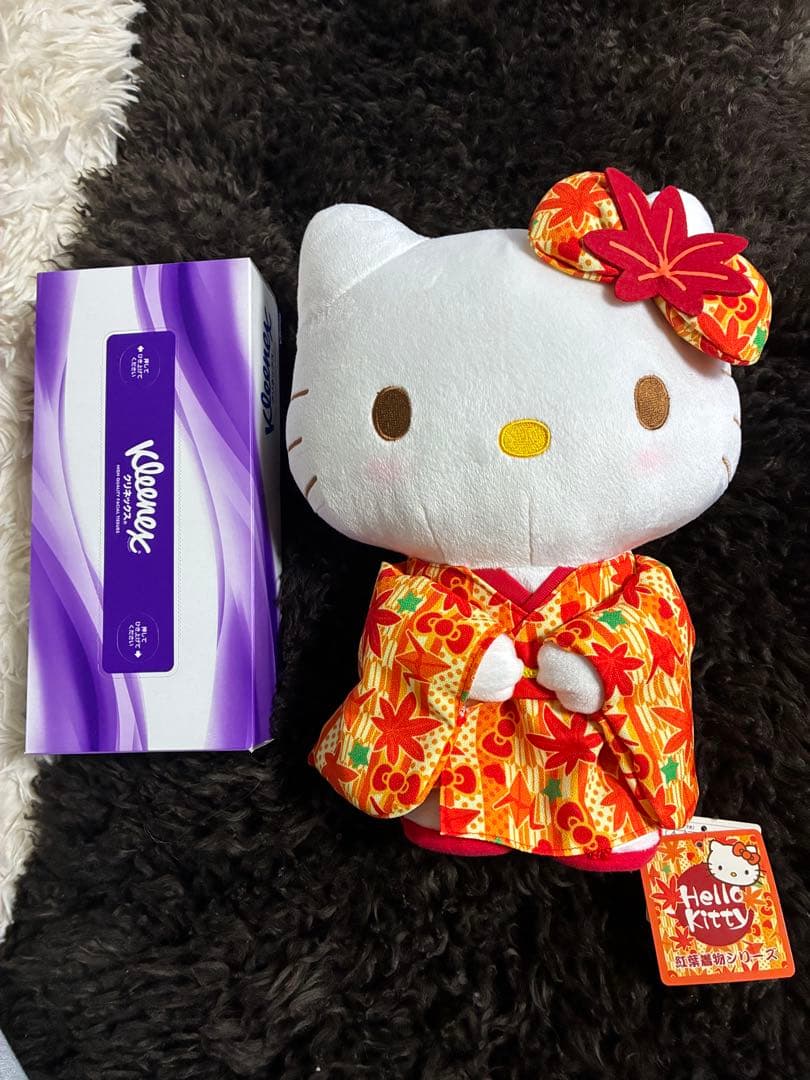稀少　レトロ　ハローキティ 紅葉柄 着物 ぬいぐるみ M 30cm 脚にサンダル