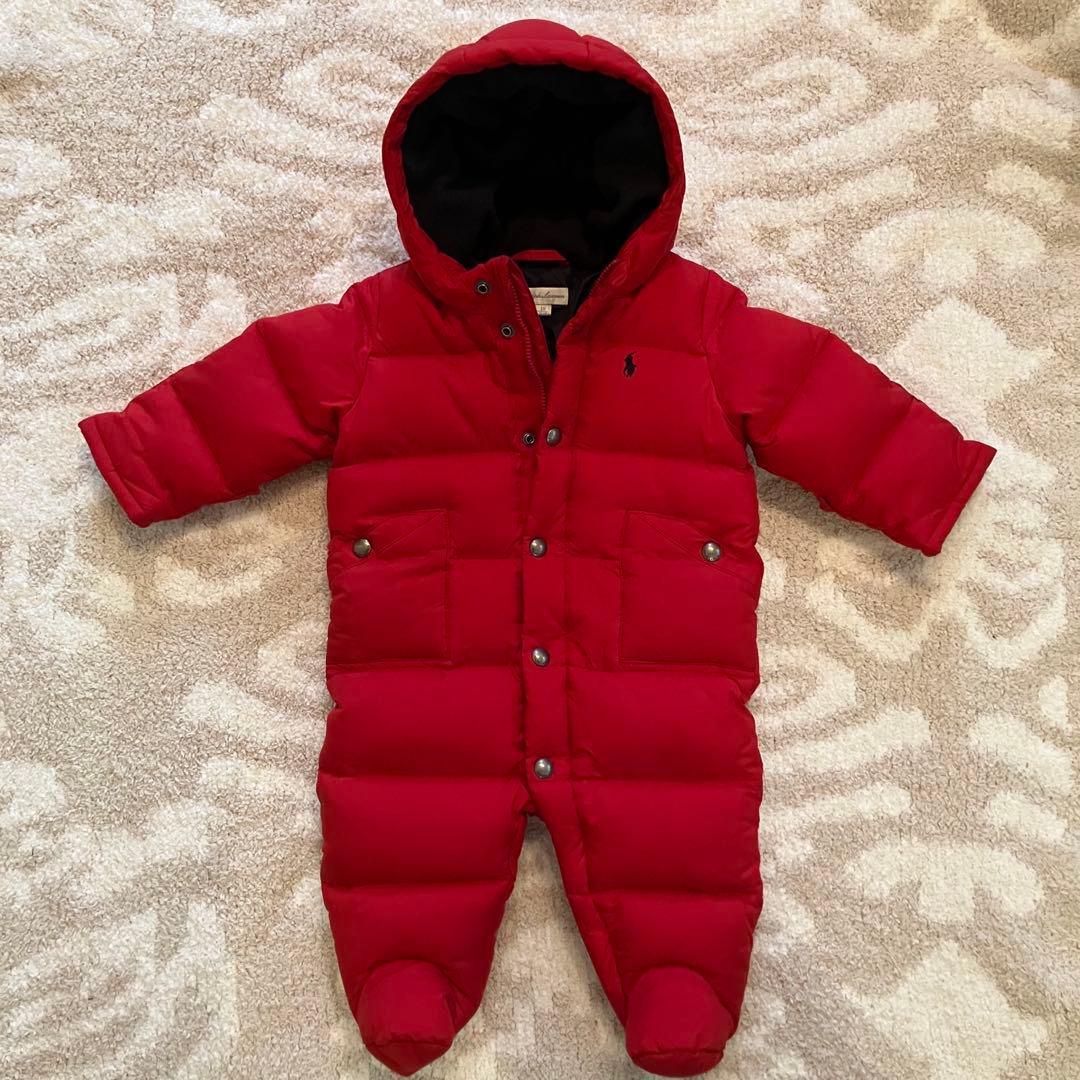 美品 ラルフローレン ジャンプスーツ 70cm カバーオール ダウン 6M 赤
