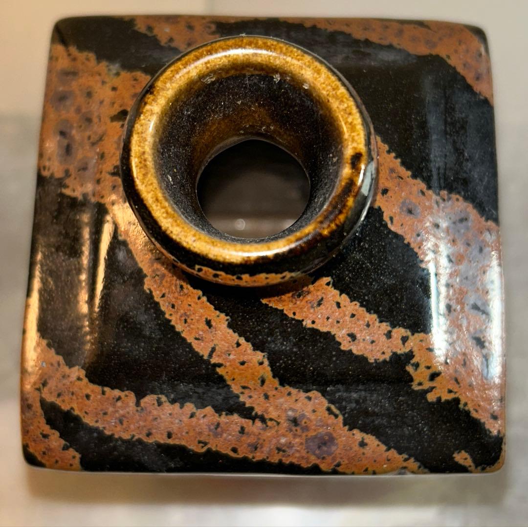 【ビンテージ】益子焼角瓶鉄釉花瓶