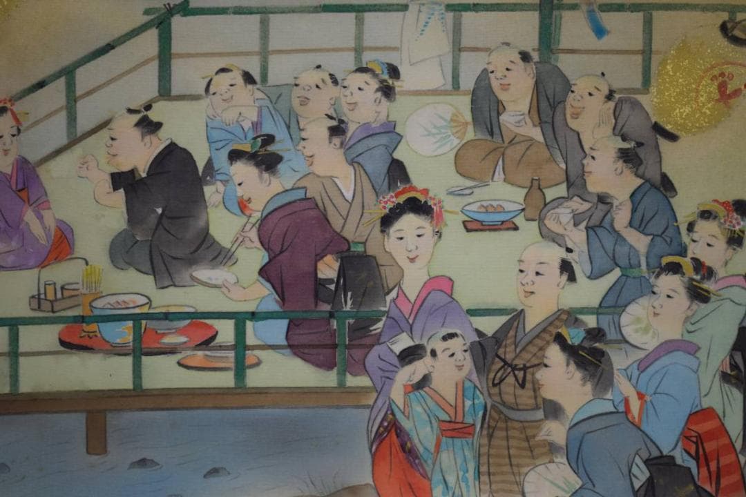 真作/中曽根晁二/晁子/四条河原之夕涼図/桐共箱二重箱付/布袋屋掛軸HD-885