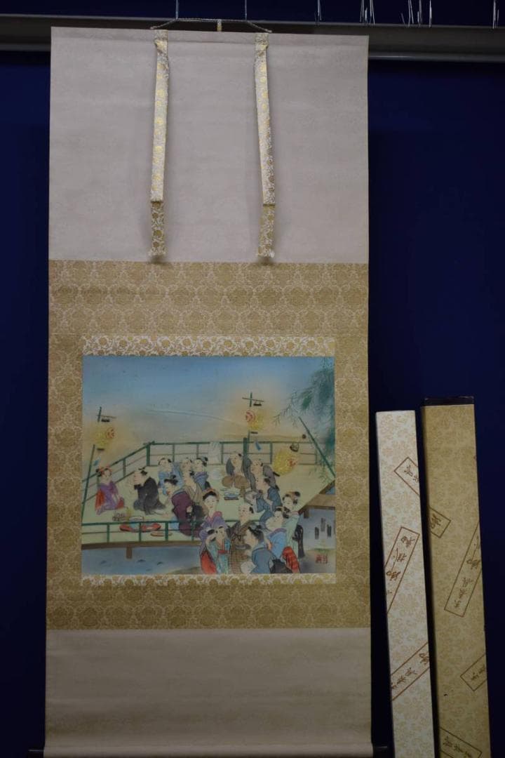 真作/中曽根晁二/晁子/四条河原之夕涼図/桐共箱二重箱付/布袋屋掛軸HD-885