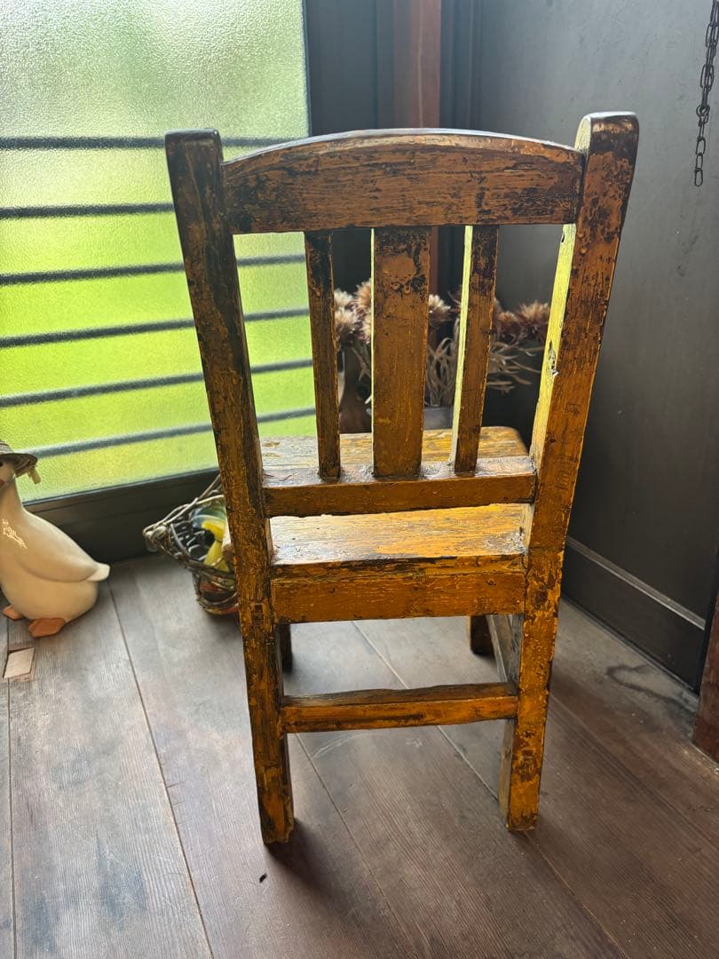 フランス アンティーク 木製 キッズチェア イエロー シャビーシック