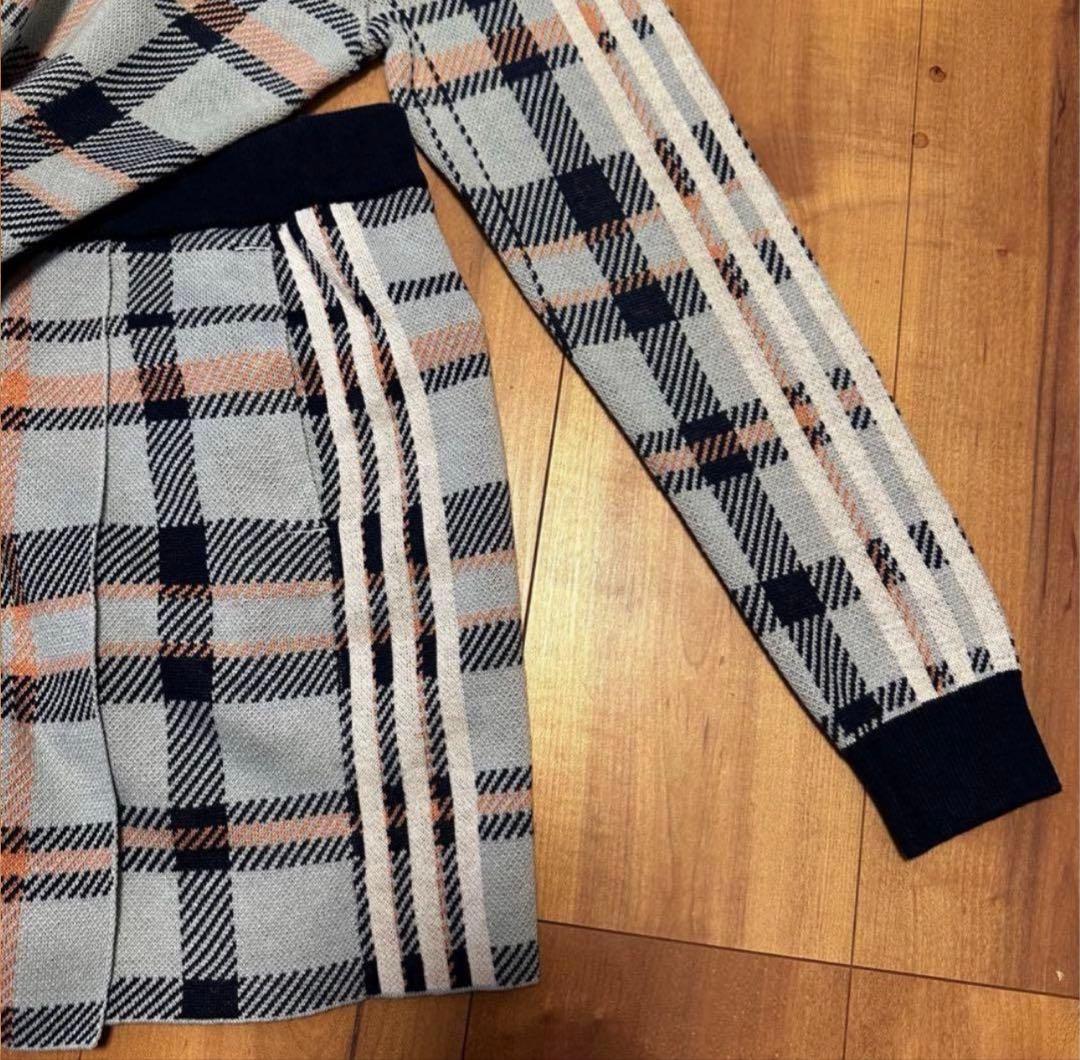 チェック　長袖　セーター　巻きスカート　セットアップ　 新品　秋冬　ニット　新品