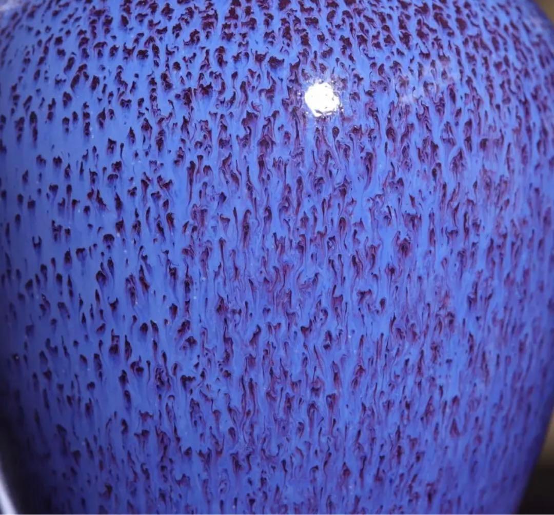 青紫色 陶器 花瓶 高さ21cm