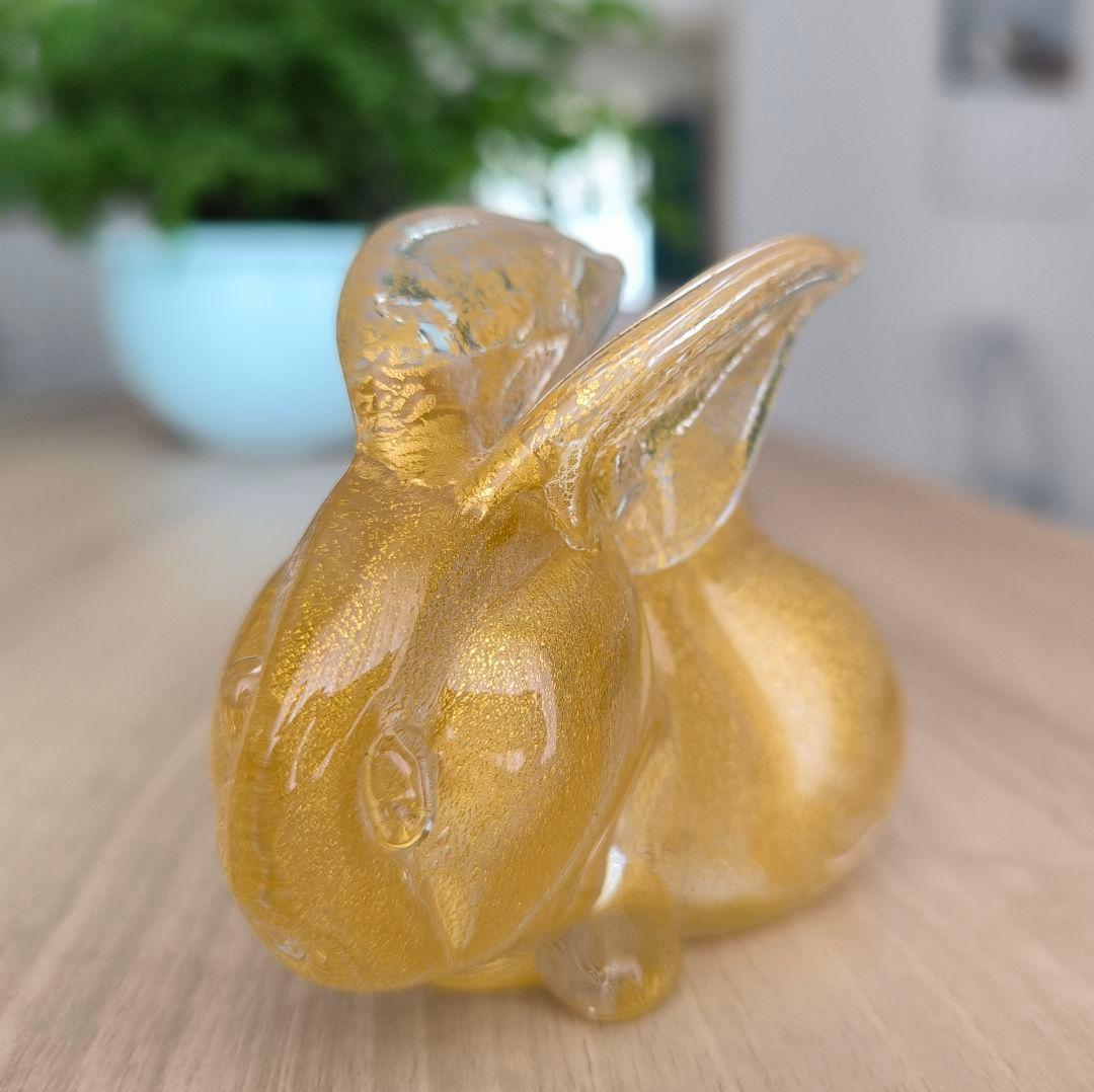 イタリア製 ムラノガラス 金彩 ウサギ 置物 フィギュリン ペーパーウエイト