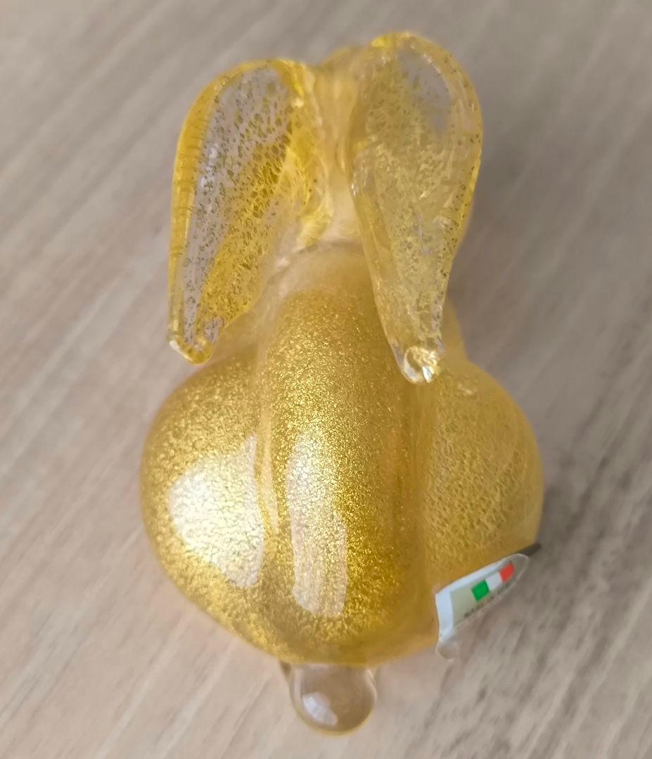 イタリア製 ムラノガラス 金彩 ウサギ 置物 フィギュリン ペーパーウエイト