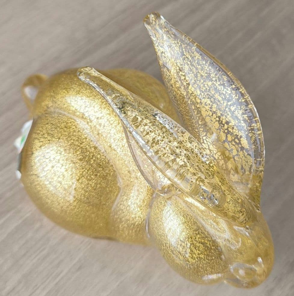 イタリア製 ムラノガラス 金彩 ウサギ 置物 フィギュリン ペーパーウエイト