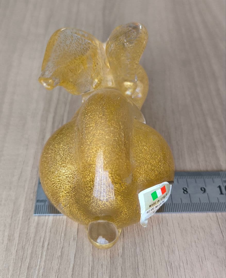 イタリア製 ムラノガラス 金彩 ウサギ 置物 フィギュリン ペーパーウエイト