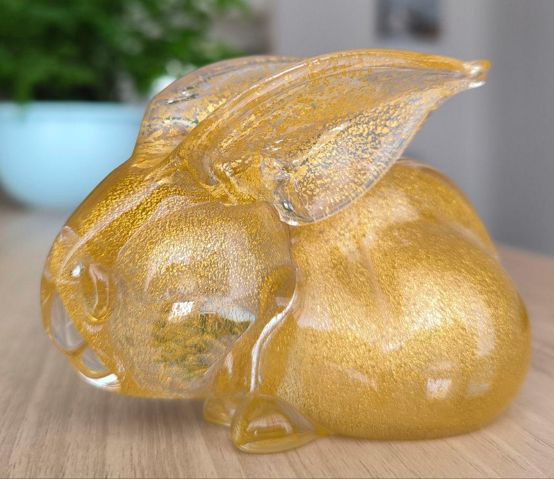 イタリア製 ムラノガラス 金彩 ウサギ 置物 フィギュリン ペーパーウエイト