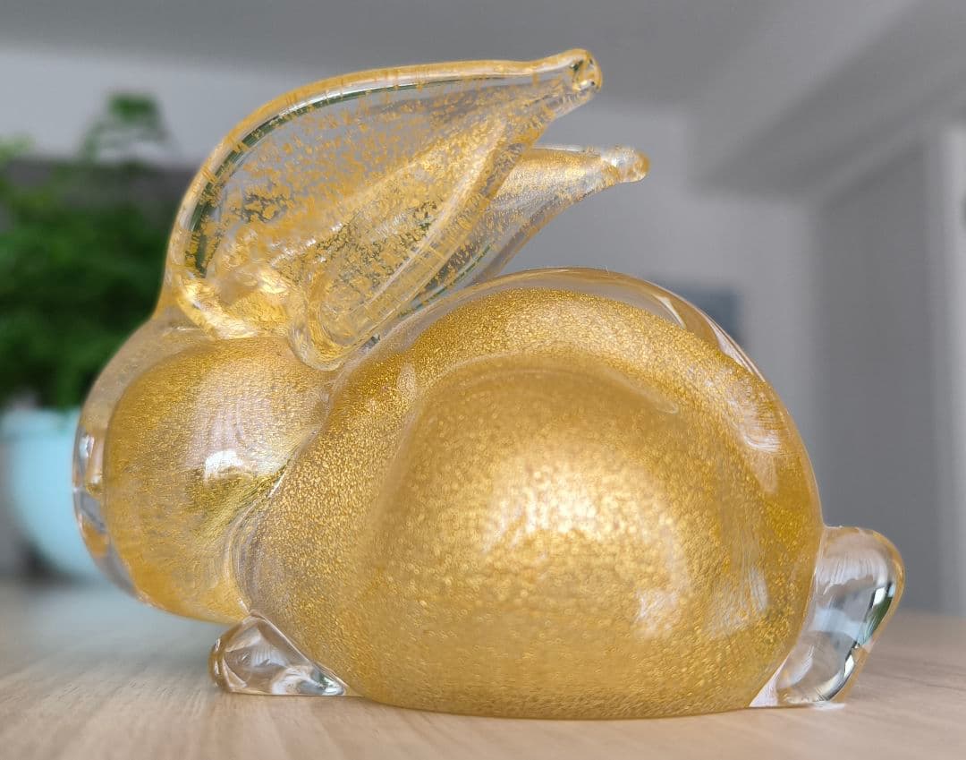 イタリア製 ムラノガラス 金彩 ウサギ 置物 フィギュリン ペーパーウエイト