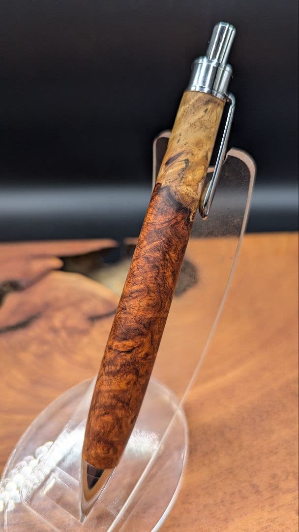 591極上　本花梨　紅白　瘤杢　木軸シャーペン　ボールペン