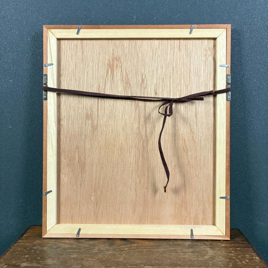 美品 牧野宗則「青い月」木版画 1987年制作 直筆サイン入り 額縁入り人気作家