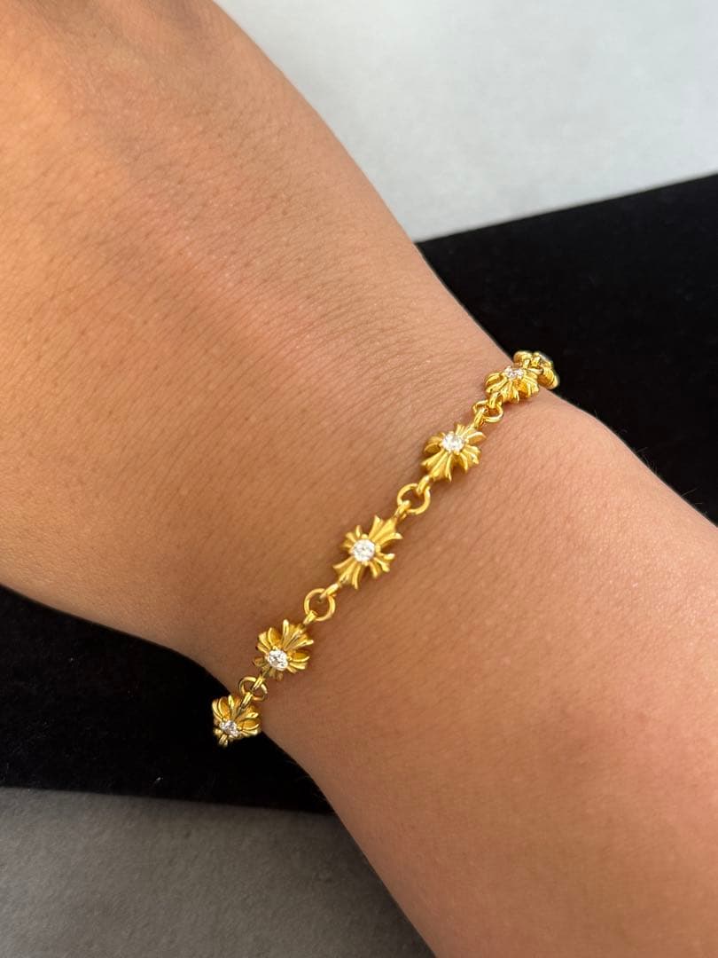 シルバー925ゴールド クロスブレスレット タイニークロスブレスレット