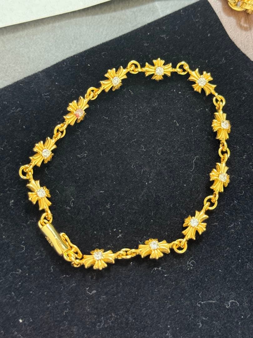 シルバー925ゴールド クロスブレスレット タイニークロスブレスレット