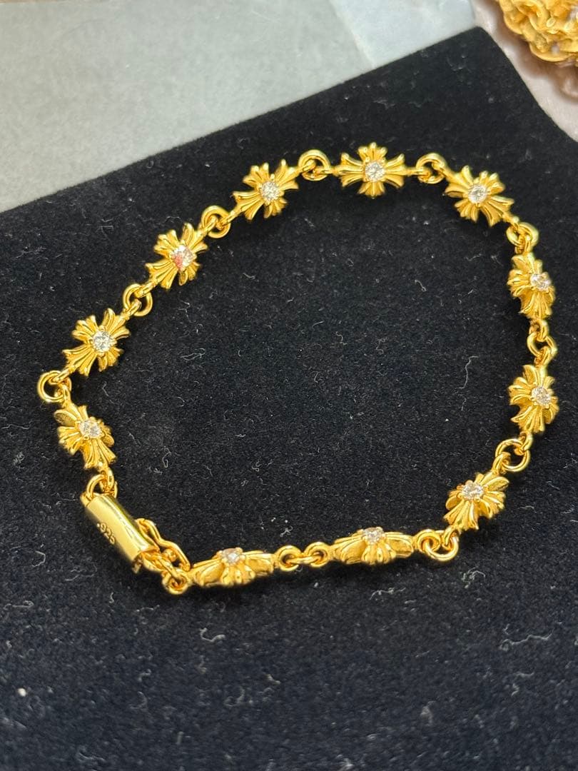 シルバー925ゴールド クロスブレスレット タイニークロスブレスレット