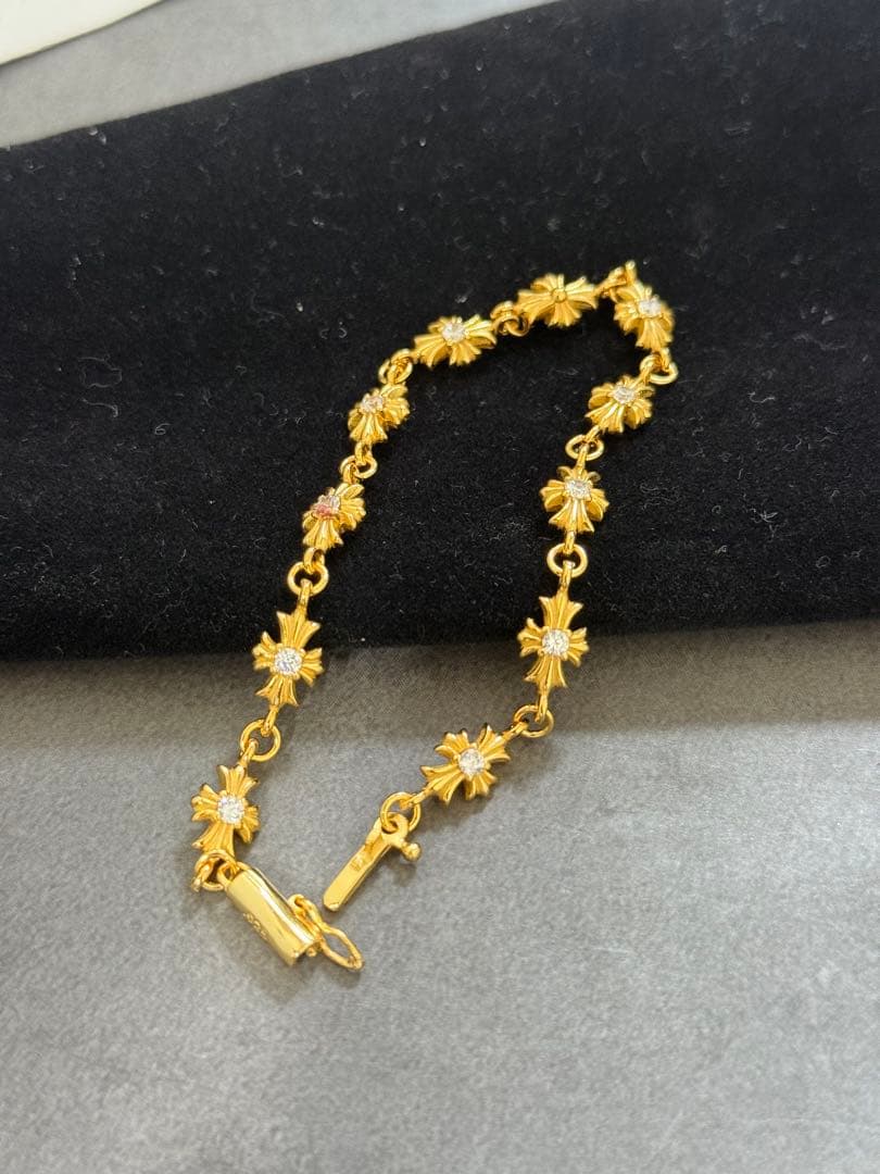 シルバー925ゴールド クロスブレスレット タイニークロスブレスレット