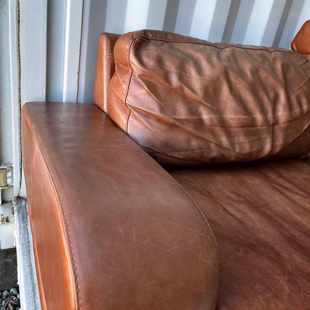 取付無料！アクタス ファイブバイファイブ3350 本革ブラウンソファ・オットマン