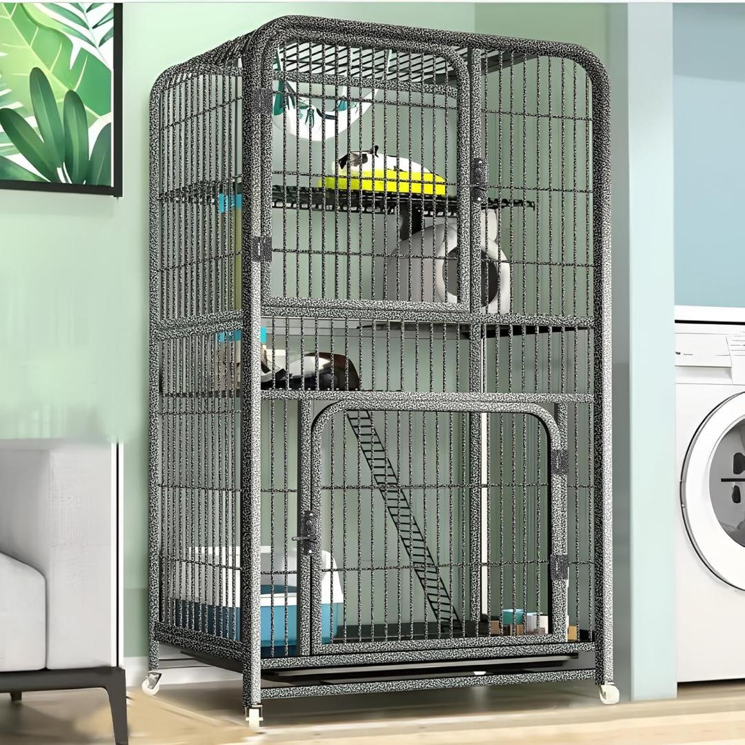 大型猫用 室内猫ケージ シルバーブラック 135*78*55cm 猫ケージ