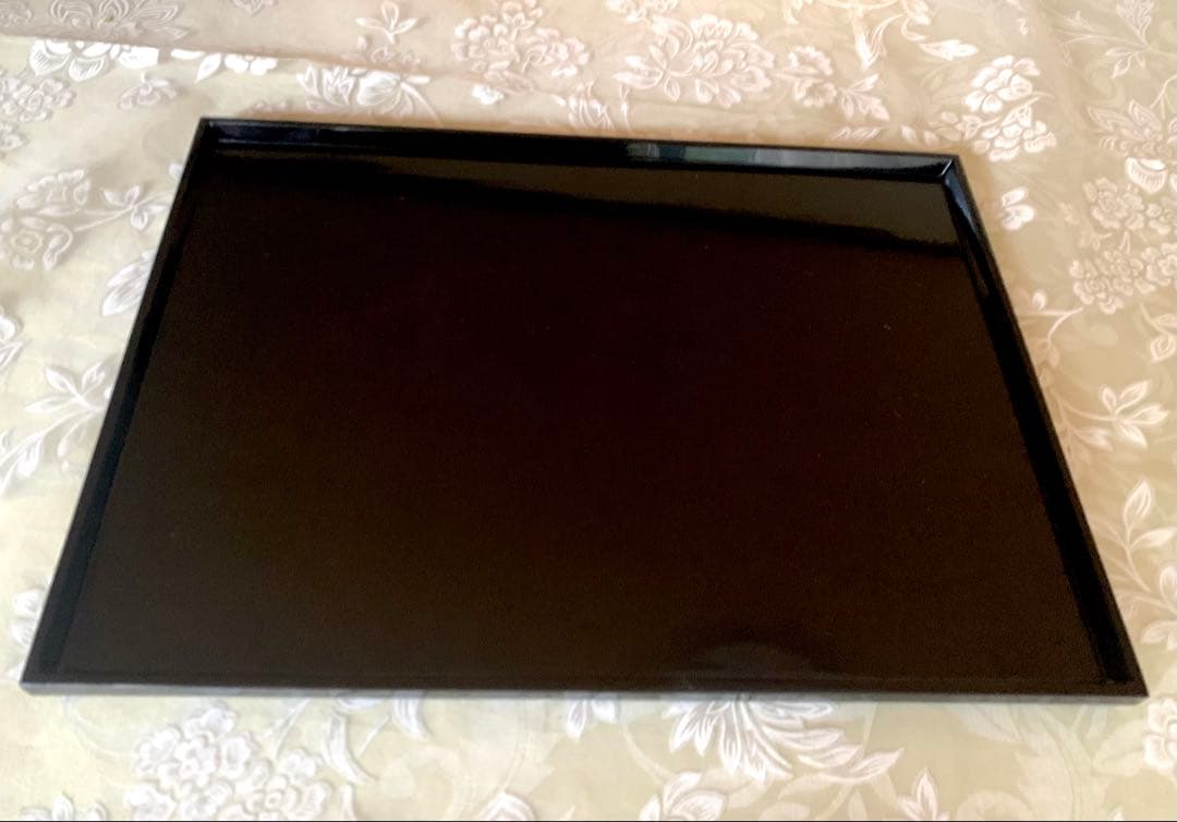 輪島塗漆会席膳　黒無地5枚揃　木箱保存袋付き