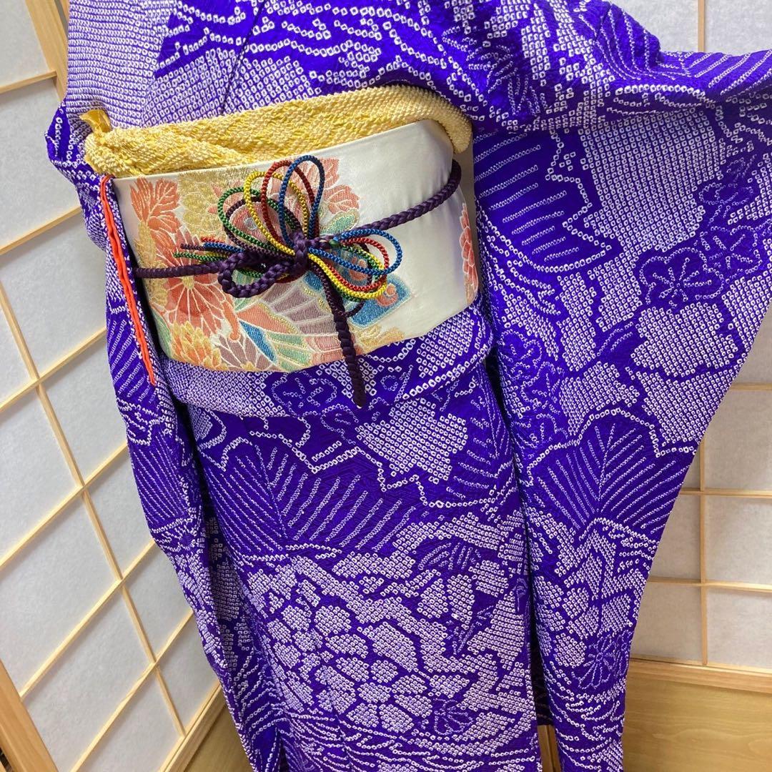 ［9166］振袖 4点セット 総絞り 成人式 着物 袷 正絹 卒業式 紫 逸品