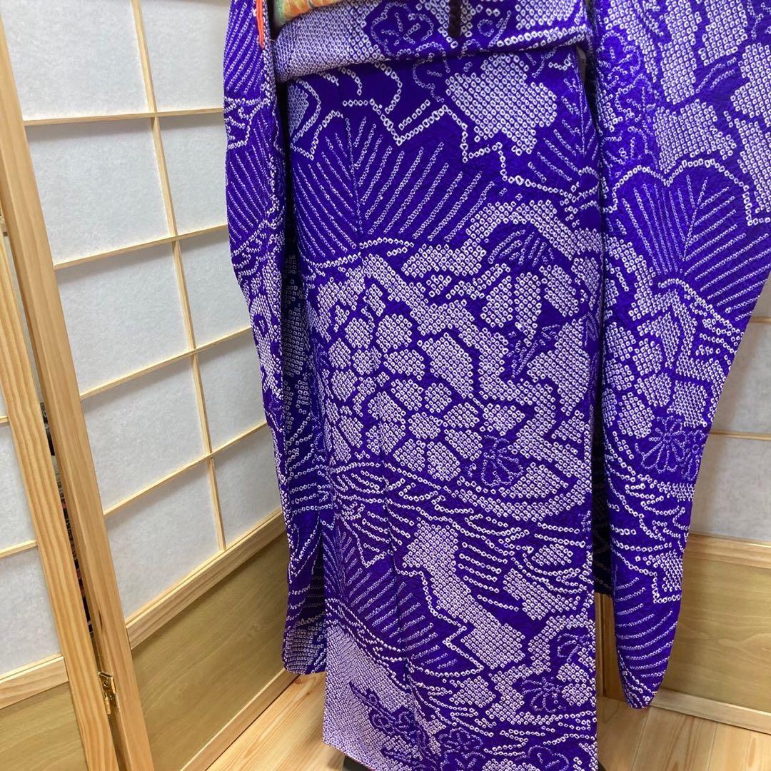 ［9166］振袖 4点セット 総絞り 成人式 着物 袷 正絹 卒業式 紫 逸品