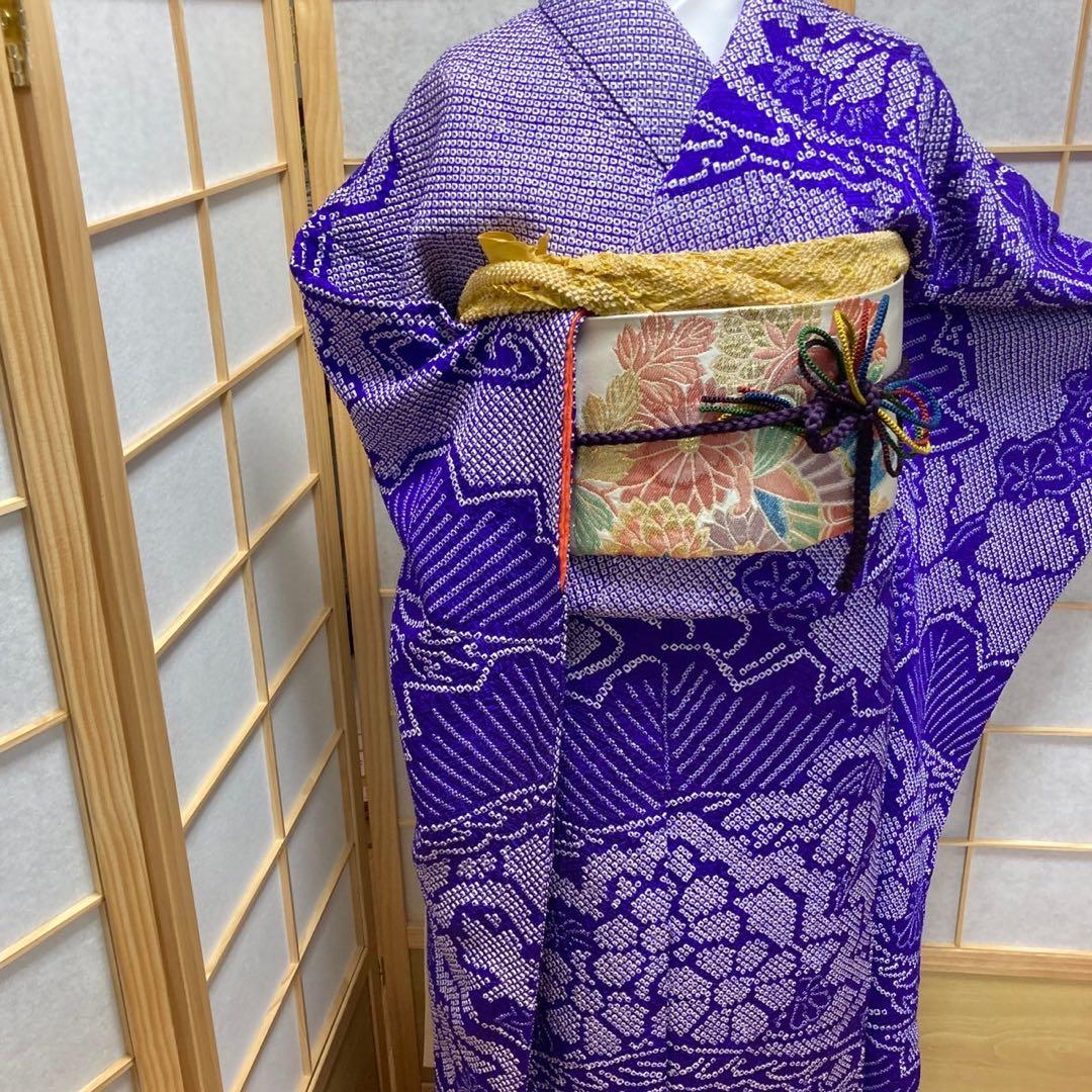 ［9166］振袖 4点セット 総絞り 成人式 着物 袷 正絹 卒業式 紫 逸品