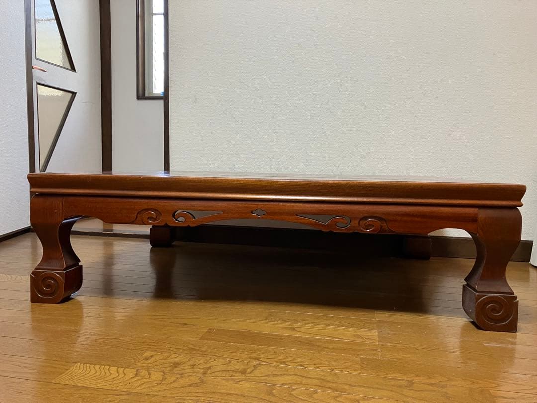 木製 彫刻入り 座卓テーブル