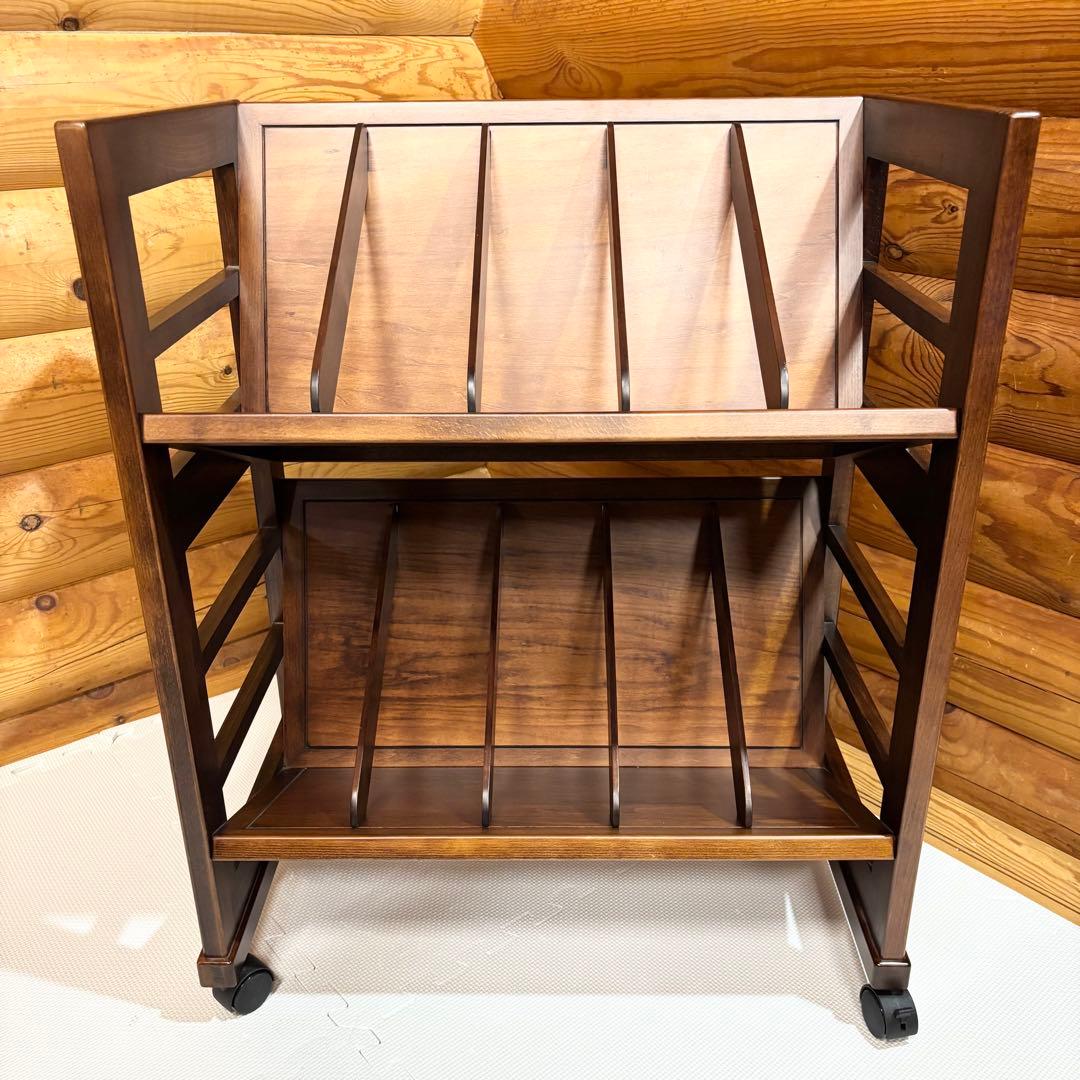 【美品】豊岡クラフト キャスター付き ブックワゴン 天然木製 ブックラック