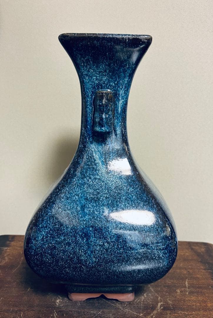 中国骨董品　宜興窯　海鼠釉 雙耳花瓶